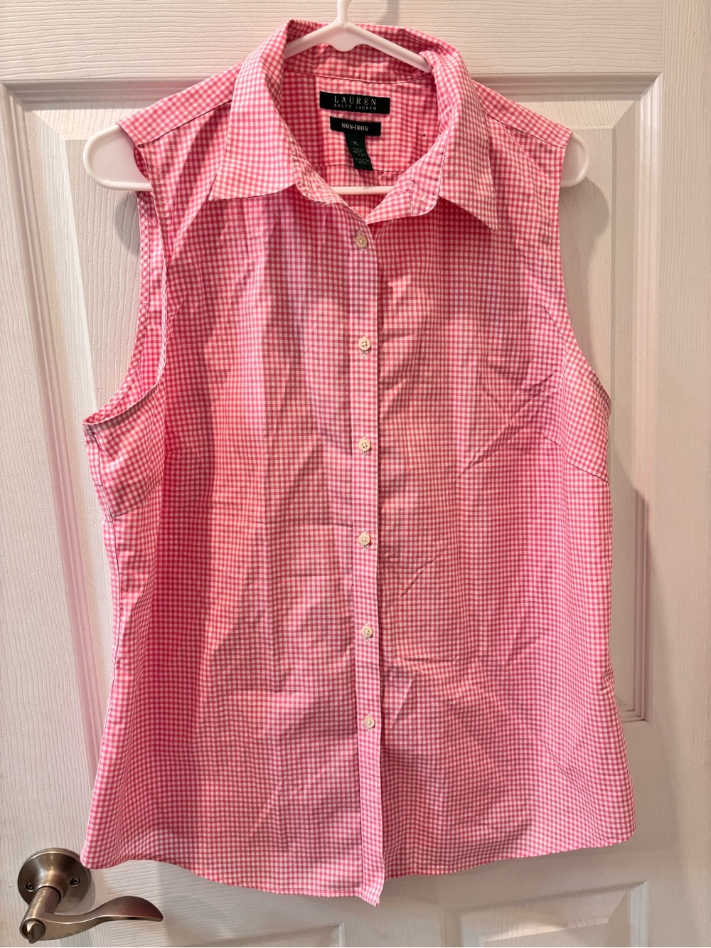 Ralph Lauren Sleeveless Pink Gingham Button-Up Shirt